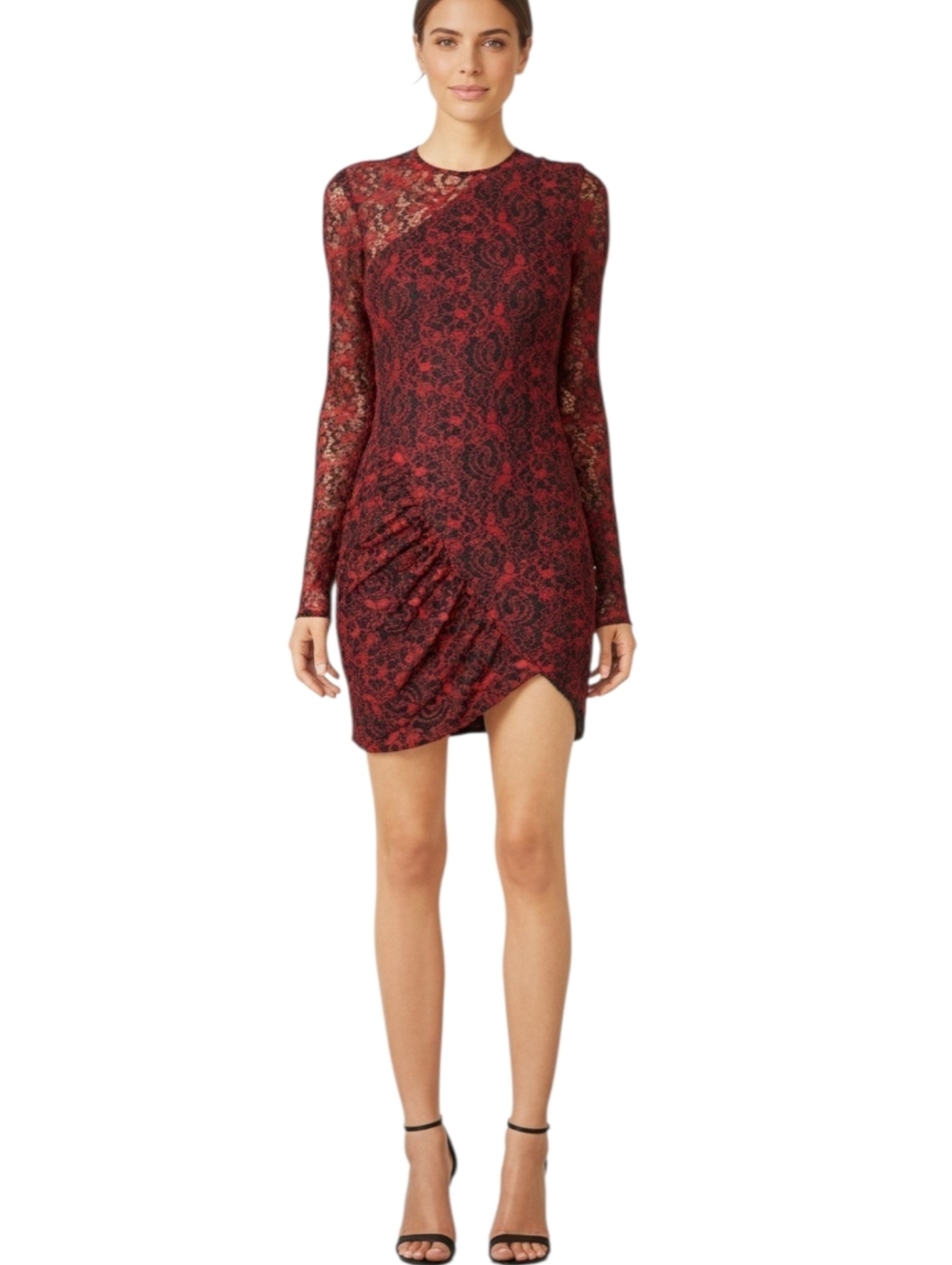Parker Sheath Dress Black Cherry Red Lace Long Sleeve Zip Bodycon Knee Length